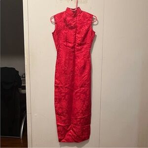 Elegant Red Qipao Sleeveless Dress